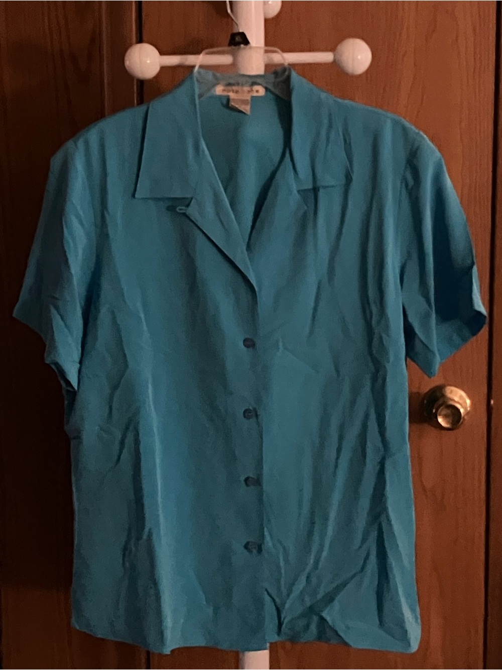 Women’s Short-Sleeve Button-Down Shirt in Teal Blue